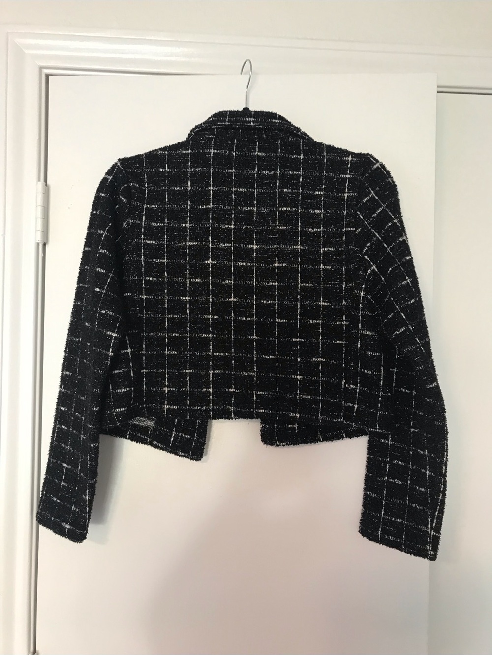 Sincerly Jules Black Tweed Cropped Blazer with Gold Buttons - Picture 3 of 5